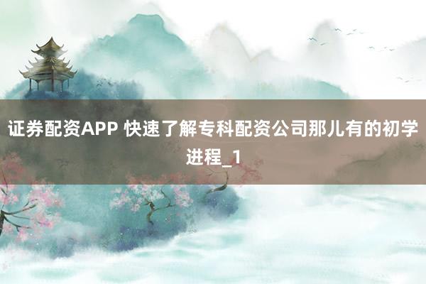 证券配资APP 快速了解专科配资公司那儿有的初学进程_1